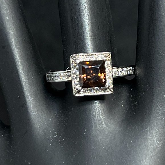 Sterling Silver With Brown Glass And Clear Cz Ring Sz 8 1/2 (R282) - Picture 2 of 6